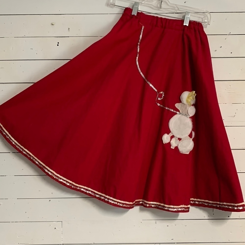 VTG Poodle Skirt Halloween Theatrical Costume Red Felt with Sequins & Faux Fur
